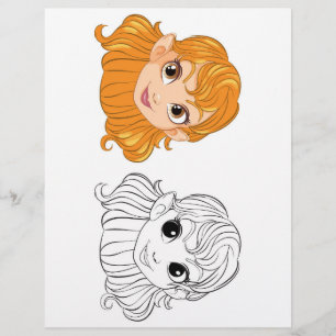 Página para colorear la cabeza de niña de dibujos