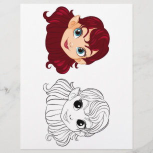 Página para colorear la cabeza de niña de dibujos