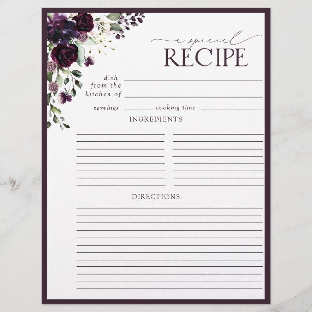 Página Plum Purple Bridal Shower Recipe Binder (Anverso)