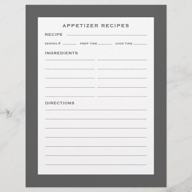 Página Receta | Apetizador | Gris y blanco simples (Anverso)