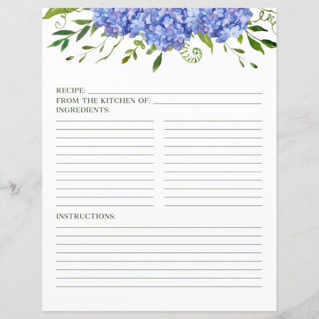 Página Receta de Hidrangeas Azules (Anverso)