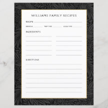 Página Receta de Nombre de Familia | Floral negra 