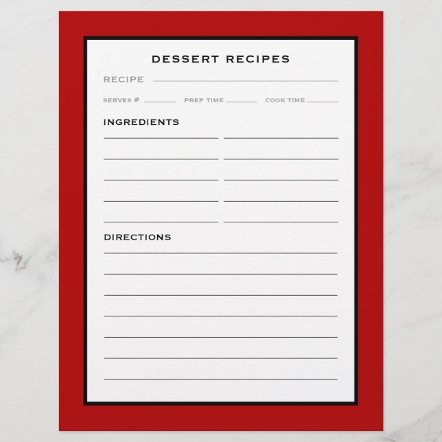 Página Receta | Postre | Blanco y negro simple (Anverso)