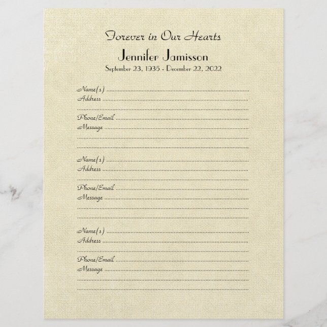 Página rellenable de libro conmemorativo, crema de (Anverso)