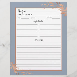 Página Rosa Azul Dusty Oro Foliage Receta Binder