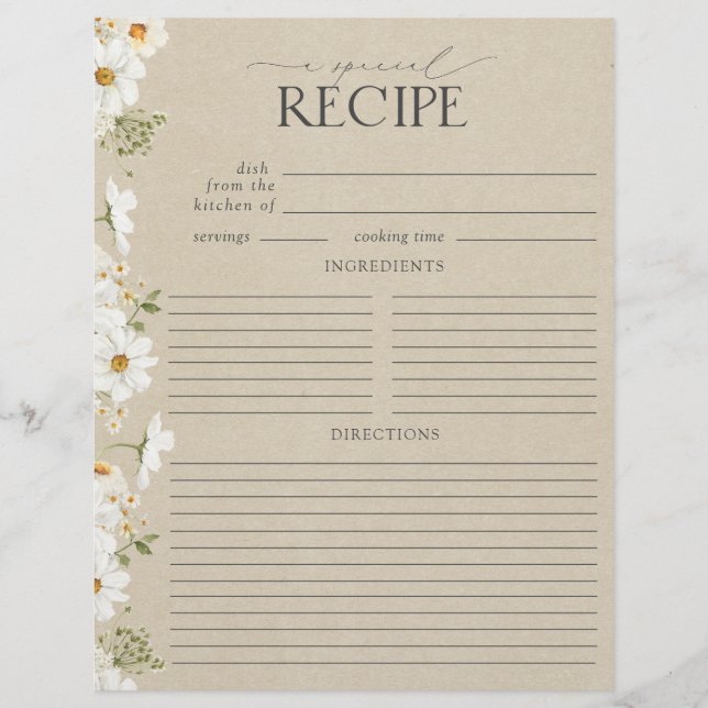 Página Rústica Daisy Bridal Shower Recipe Binder (Anverso)