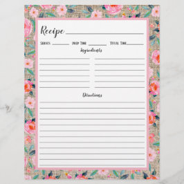 Página Rústica Rústica Floral Burlap Receta Binder