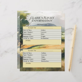 Página Watercolor Country Flight Details Planner