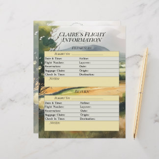 Página Watercolor Country Flight Details Planner