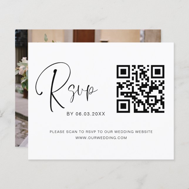 Página web del Boda RSVP del código QR de la foto  (Anverso / Reverso)
