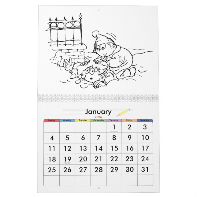 Páginas de coloreado de calendario personalizado 2 (Jan 2026)