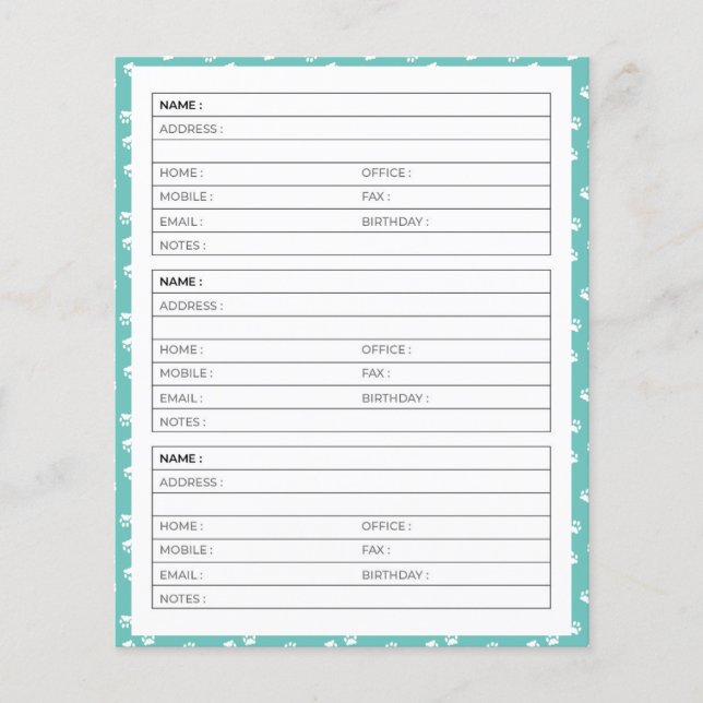 Páginas de libro de direcciones con huellas de pat (Anverso)