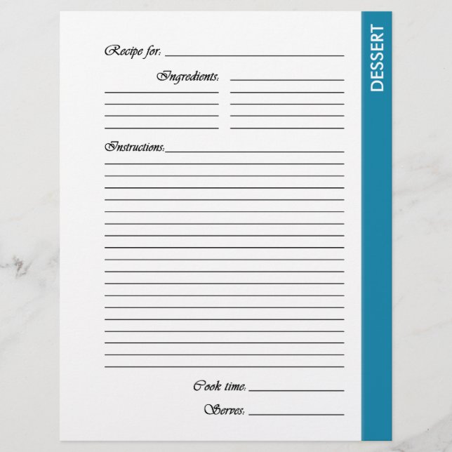 Páginas de Recetas a 2 caras DESSERT Azul (Anverso)