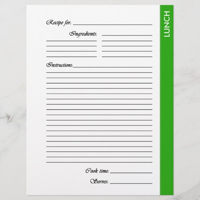 Páginas de recetas de dos caras para el almuerzo v (Anverso)