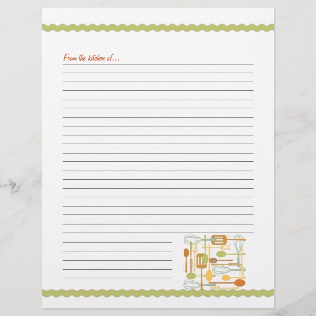 Páginas de recetas de utensilios de cocina retro (Anverso)