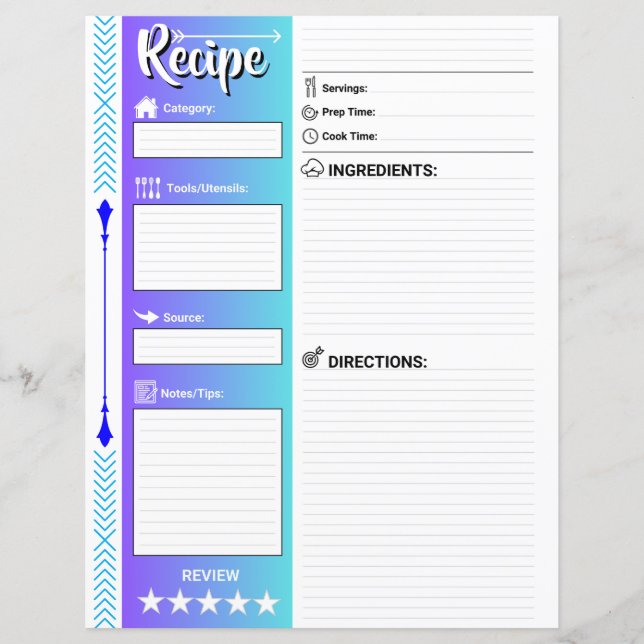 Páginas de Recetas Elegantes con Renglones (Format (Anverso)