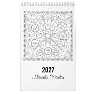 Páginas para Colorear Mandalas Calendario en Blanc