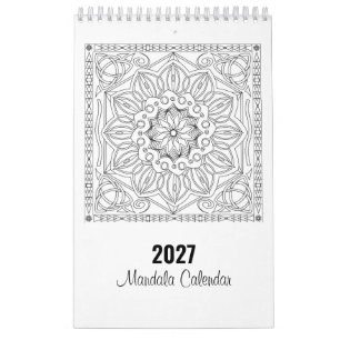 Páginas para Colorear Mandalas Calendario en Blanc