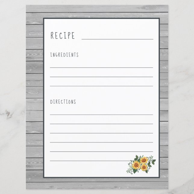 Páginas rusticas de recetas para organizador de ca (Anverso)