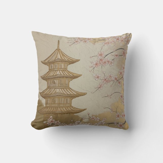 Pagoda con flores de cerezo Almohada acento (Anverso)