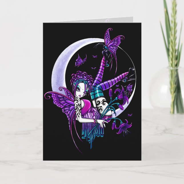"Paige" Tarjeta de arte de mariposa arco iris Moon (Anverso)