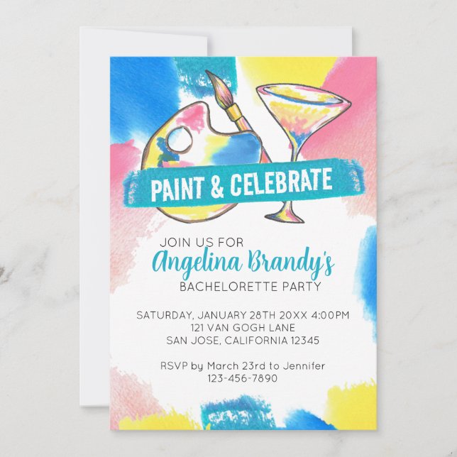 Paint and Sip Bachelorette Party Invitación (Anverso)