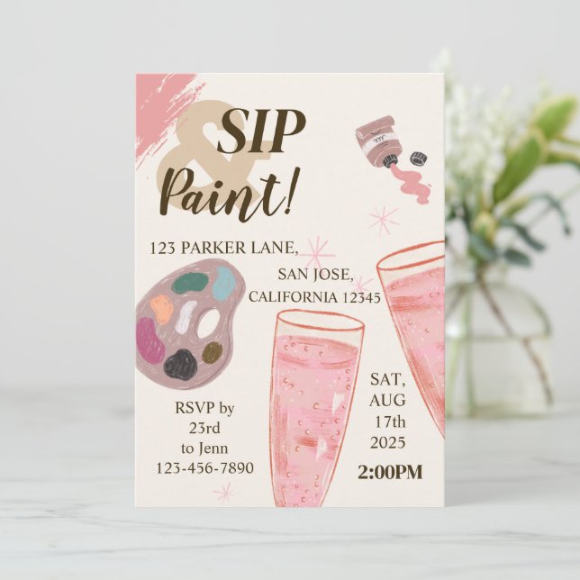 Paint And Sip Invitación A Degustación De Vinos (Anverso de pie)