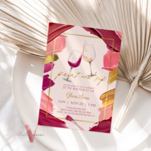 Paint de oro de Borgoña e invitación al cumpleaños