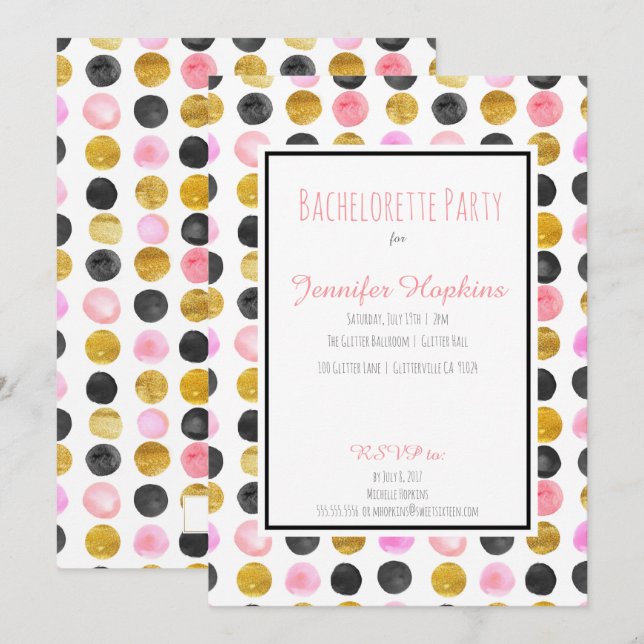 Paint & Gold Paint Polka Dots Party Invitaciones (Anverso / Reverso)