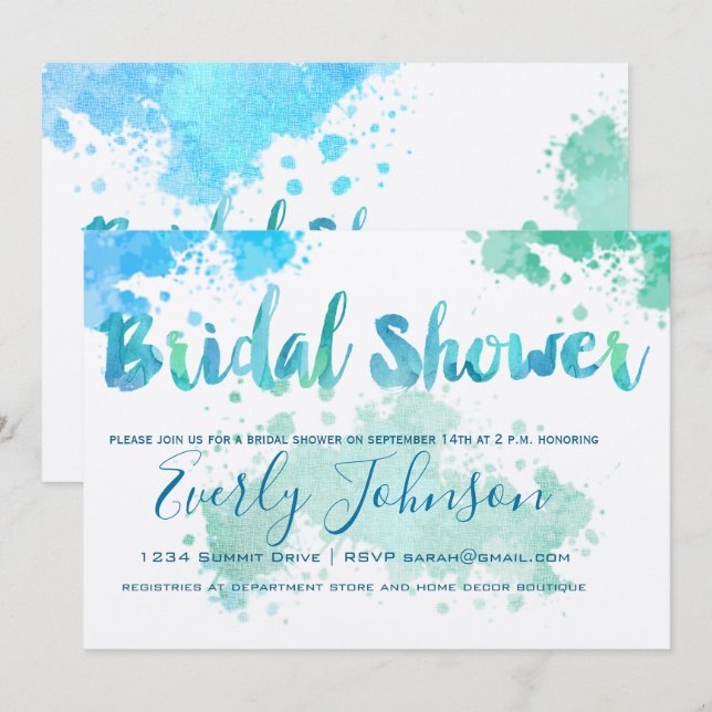 Paint Splat Watercolor Bridal Shower Invitaciones (Anverso / Reverso)