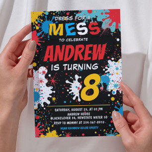 Paint Splatter Art Birthday Party Invitación