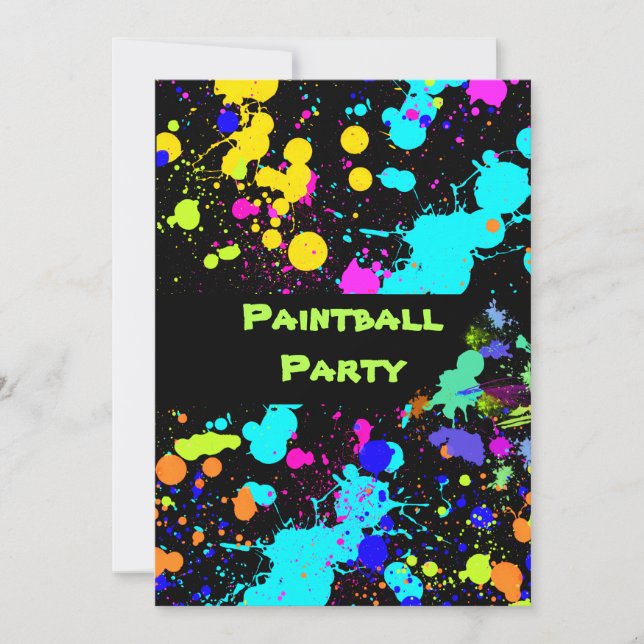 Paint Splatter, Faux Neon, Paint Ball Invitación (Anverso)