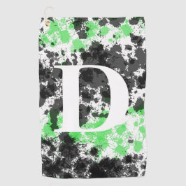 Paint Splatter Green Black Monogrammed Golf Toalla