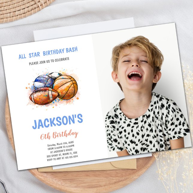 Paint Sports Birthday Invitaciones con foto (Paint Sports Birthday Invitations with photo)
