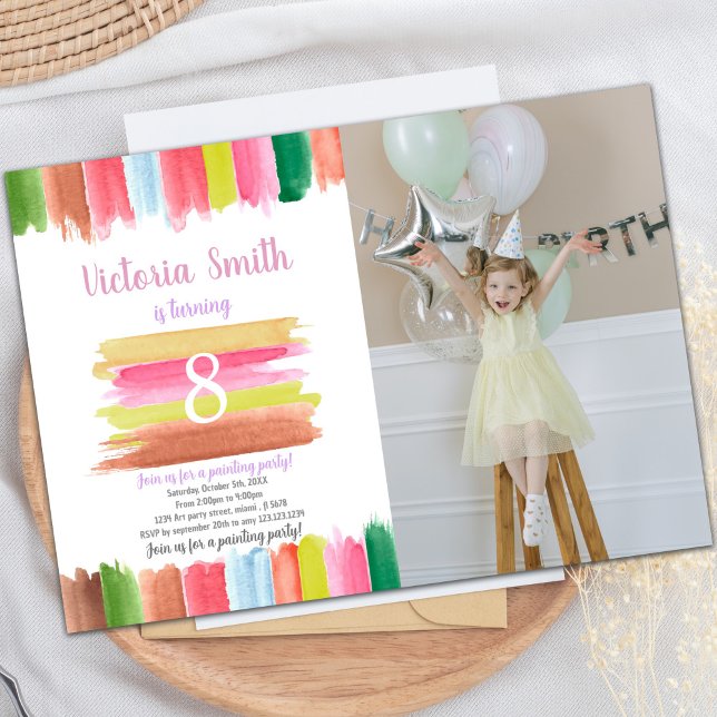 Paint Watercolor Age Center Invitación de cumpleañ (Paint watercolor Age on center Birthday Invitation)