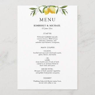 Painted lemons greenery foliage wedding menu