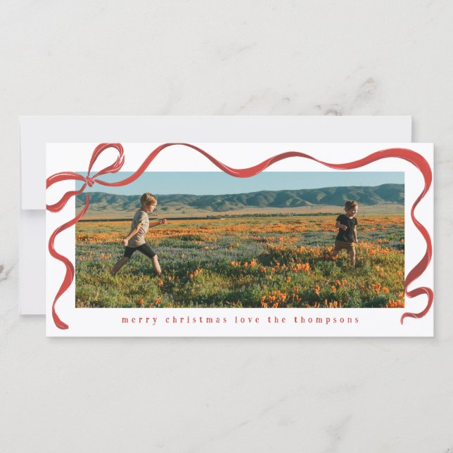 Painted Red Ribbon Long Landscape Holiday Photo (Anverso)