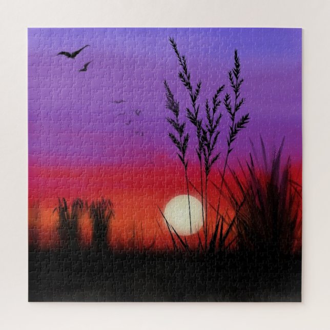 Painting Puzzle with Sunset Lake Landscape (Vertical)