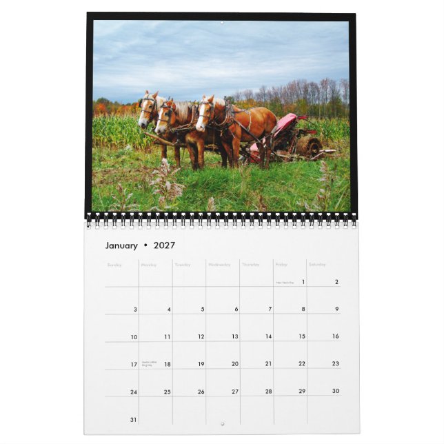 País de 2013 Amish y calendario viejo de los (Jan 2027)