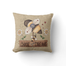 País Inspirador Bee Faux burlap almohada