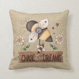 País Inspirador Bee Faux burlap almohada