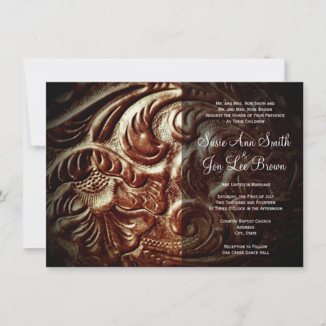 País Invitaciones a la boda del cuero de la silla  (Anverso)