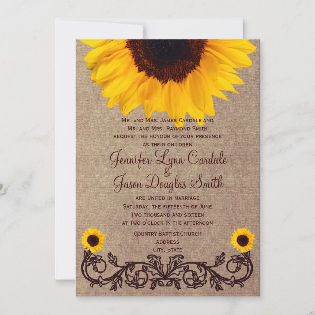País rústico El Girasol Vina Invitaciones De Boda (Anverso)