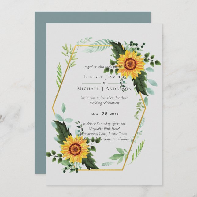 País Rústico Girasoles verde presupuesto Boda (Anverso / Reverso)