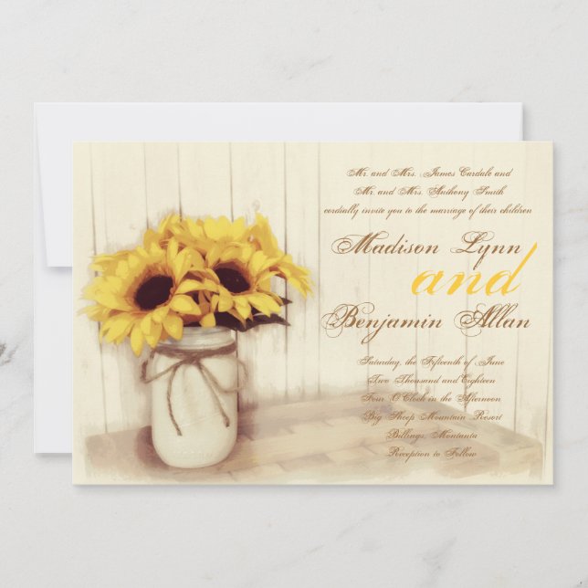 País Rústico Invitación a la boda de Sunflower Mas (Anverso)