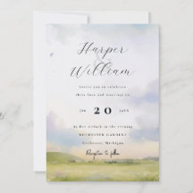 Paisaje acuático e invitación a la boda de nubes