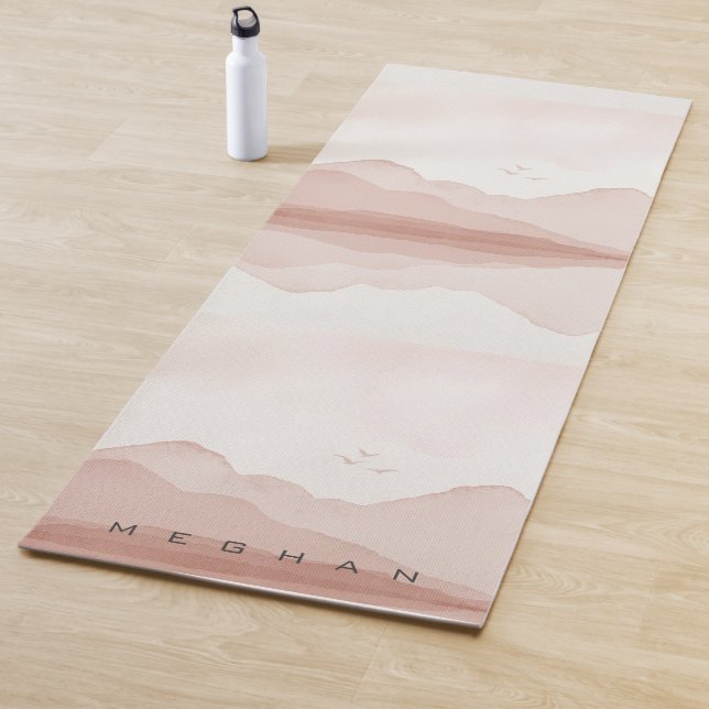 Paisaje acuático Rubor rosa Monograma Yoga Mat (In situ)