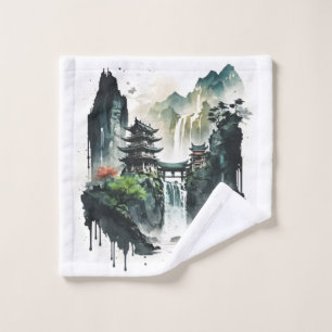 Paisaje antiguo de la tinta china con cascada