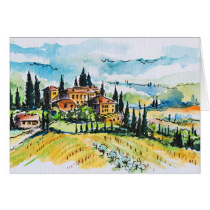 Paisaje con los árboles de la ciudad y de ciprés