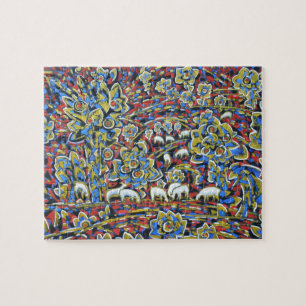 Paisaje con rompecabezas muy difícil de las ovejas